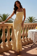 Lucinda Floral Applique Halter Maxi Dress