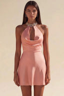 Valeria Satin Halter Mini Dress