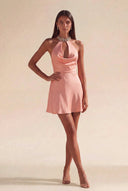 Valeria Satin Halter Mini Dress