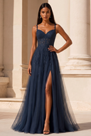 Elowen Lace Tulle Slit Prom Gown
