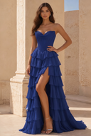 Cassiopeia Strapless Tiered Ruffle Prom Gown