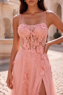 Rosalind Spaghetti Strap 3D Floral Tulle Prom Gown