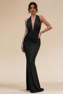 Cleopatra Halter Ruched Plunging Maxi Dress