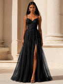 Elowen Lace Tulle Slit Prom Gown