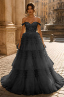 Celestina Off-Shoulder Tiered Tulle Ballgown