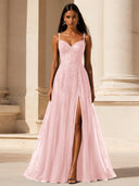 Elowen Lace Tulle Slit Prom Gown
