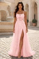 Rosalind Spaghetti Strap 3D Floral Tulle Prom Gown