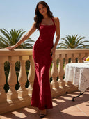 Lucinda Floral Applique Halter Maxi Dress