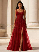 Elowen Lace Tulle Slit Prom Gown