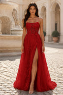 Rosalind Spaghetti Strap 3D Floral Tulle Prom Gown
