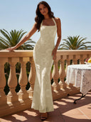 Lucinda Floral Applique Halter Maxi Dress