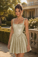 Elowen Glitter Square Neck Homecoming Mini Dress