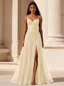 Elowen Lace Tulle Slit Prom Gown