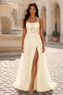 Rosalind Spaghetti Strap 3D Floral Tulle Prom Gown