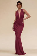 Cleopatra Halter Ruched Plunging Maxi Dress