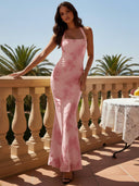 Lucinda Floral Applique Halter Maxi Dress