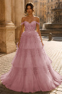 Celestina Off-Shoulder Tiered Tulle Ballgown