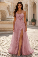 Rosalind Spaghetti Strap 3D Floral Tulle Prom Gown