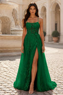 Rosalind Spaghetti Strap 3D Floral Tulle Prom Gown