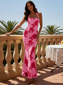 Lucinda Floral Applique Halter Maxi Dress