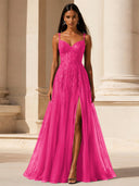 Elowen Lace Tulle Slit Prom Gown