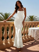 Lucinda Floral Applique Halter Maxi Dress