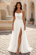 Rosalind Spaghetti Strap 3D Floral Tulle Prom Gown