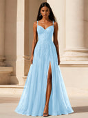 Elowen Lace Tulle Slit Prom Gown