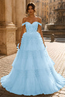 Celestina Off-Shoulder Tiered Tulle Ballgown