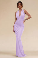 Cleopatra Halter Ruched Plunging Maxi Dress