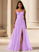 Elowen Lace Tulle Slit Prom Gown