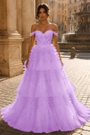 Celestina Off-Shoulder Tiered Tulle Ballgown
