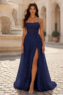Rosalind Spaghetti Strap 3D Floral Tulle Prom Gown