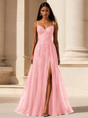 Elowen Lace Tulle Slit Prom Gown