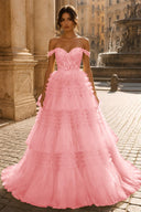 Celestina Off-Shoulder Tiered Tulle Ballgown
