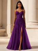Elowen Lace Tulle Slit Prom Gown