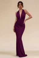 Cleopatra Halter Ruched Plunging Maxi Dress