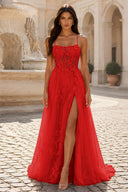 Rosalind Spaghetti Strap 3D Floral Tulle Prom Gown