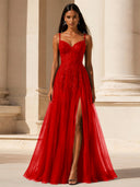 Elowen Lace Tulle Slit Prom Gown