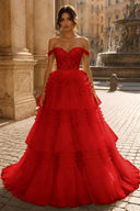 Celestina Off-Shoulder Tiered Tulle Ballgown