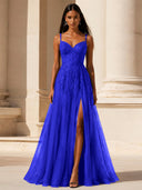 Elowen Lace Tulle Slit Prom Gown