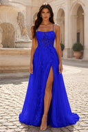 Rosalind Spaghetti Strap 3D Floral Tulle Prom Gown