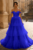 Celestina Off-Shoulder Tiered Tulle Ballgown