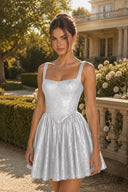 Elowen Glitter Square Neck Homecoming Mini Dress