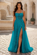 Rosalind Spaghetti Strap 3D Floral Tulle Prom Gown