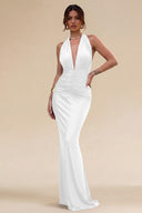 Cleopatra Halter Ruched Plunging Maxi Dress