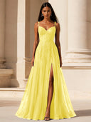 Elowen Lace Tulle Slit Prom Gown