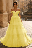 Celestina Off-Shoulder Tiered Tulle Ballgown