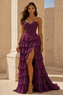 Cassiopeia Strapless Tiered Ruffle Prom Gown