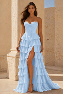 Cassiopeia Strapless Tiered Ruffle Prom Gown